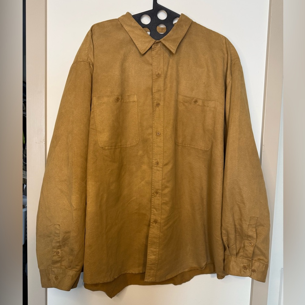 Knights Bridge VINTAGE Caramel Button Down Long Sleeve Faux Suede 4XL